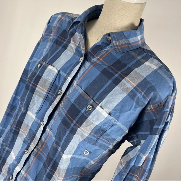❤️ Mountain Hardwear Plaid Shirt Women's Size Medium Long Sleeve Button Up Blue - Picture 4 of 10